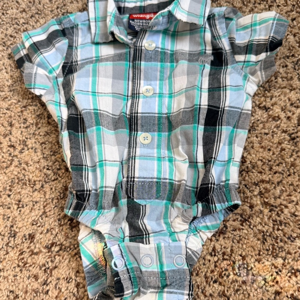 Wrangler Plaid Button-Up Baby Onesie- Newborn